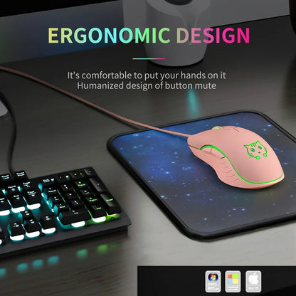 Lenovo Wired USB Gaming MouseGaming Mouse Purple Cat Mouse USB Mouse Ergonomic Mouse Braided Cable Gold-Plated USB Connector