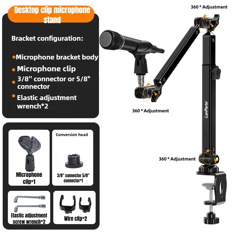 Lanparte Adjustable Microphone Stand With Suction Cup Cable Management/Desk Mount, Suspension Boom Arm for K688 Ampligame AM8-BM