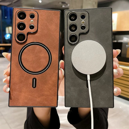 Wireless Charge Leather for Samsung Galaxy S26 S25 S24 S23 S22 S21 Ultra Plus Case Soft Magnet Mag-Safe Full Camera Cover Shell