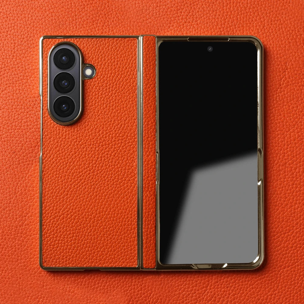 Lychee Genuine Leather Case For Samsung Galaxy Z Fold 8 6 5 4 Fold8 Ultra 8wide Fold7 Fold5 Fold6 Phone Cases Cover Funda Coque