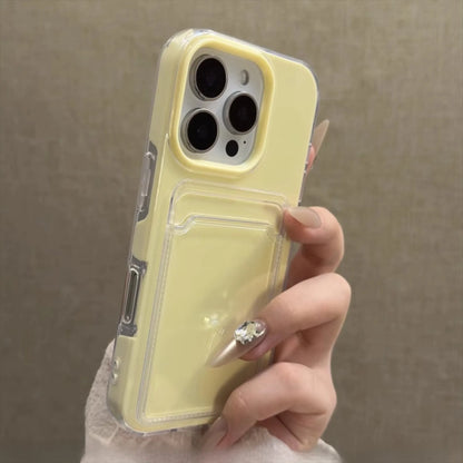 Luxury 2in1 Card Bag Holder Phone Case For iPhone 17 16 15 14 13 12 Pro Max Candy PC Wallet Shockproof Silicone Soft Clear Cover