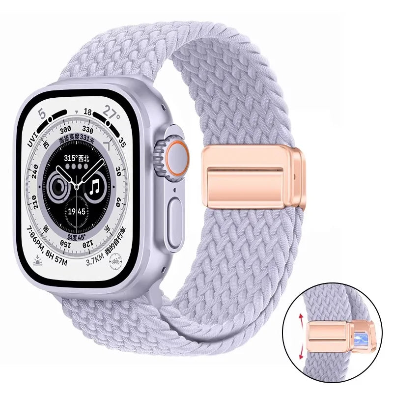 Nylon Braided Loop Band For Apple Watch Ultra 3 2 49mm 11 10 46mm 42mm 9 8 7 45/41mm Magnetic Strap iWatch 6 5 SE 44/40mm Correa
