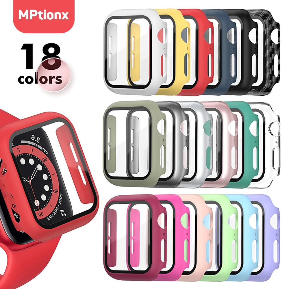 Glass+Matte Watch Cover for Apple Watch Case 45mm 41mm 44mm 40mm 42mm 38mm Bumper+Screen Protector for Iwatch SE 8 7 6 5 4 3 2 1