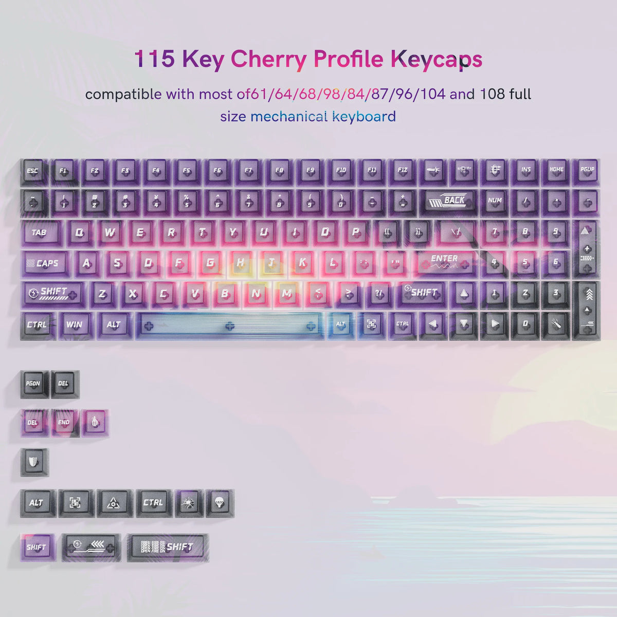 115 Keys Grey Fog Transparent Clear Keycaps Crystal PC Keycap RGB Shine Through Key Cap MDA Profile for MX Switch Keyboard