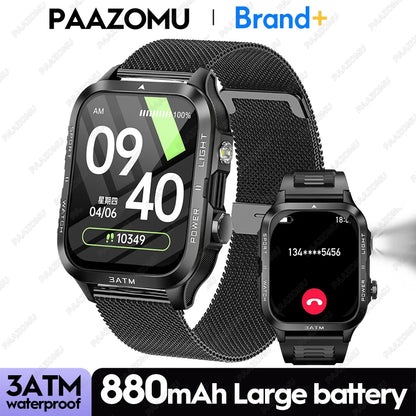 Smartwatch 3ATM Waterproof 1.96''HD Screen BT Call Health Monitor Flashlight 880MAH Battery Sports Smart Watch For Android iOS