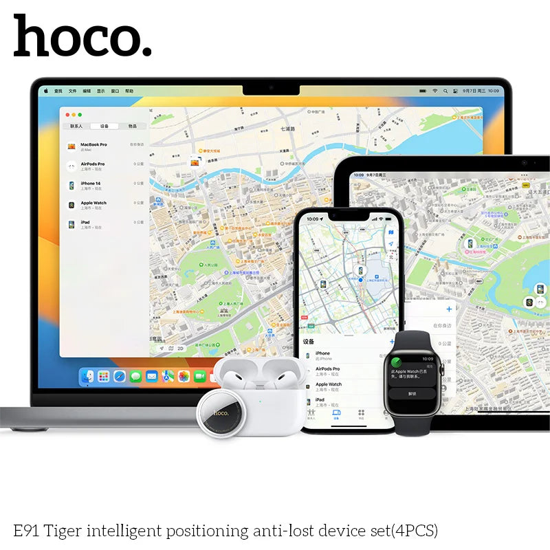 HOCO 4 Piece Anti-lost Tracker for Apple Airtag Replacemen IOS Find My Bluetooth GPS Tracker For Luggage Key Finder with Case