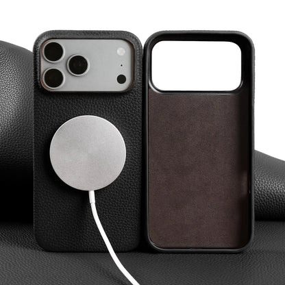 Litchi Genuine Leather Case for iPhone 17 Pro Max 16 15 14 13 12 11 For Magsafe Luxury Genuine Leather Handmade Phone Cover