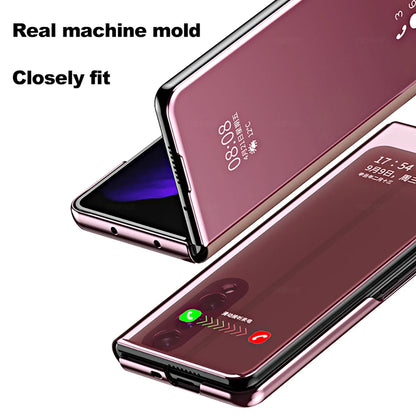 6 Colors Mirror Clear View Stand Flip Case For Samsung Galaxy Z Fold 2 3 4 5 6 7 8 Ultra Full Cover Folding Plathing Phone Cover