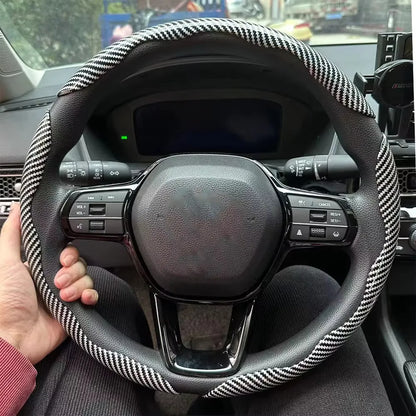 3PCS Laser Carbon Fiber Silicone Car Steering Wheel Cover 1K Micro Fiber Leather PVC Wheel Booster Cover Non-Slip Universal