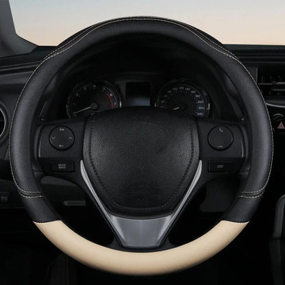 1PC New PU Leather Splicing Leather Anti-slip Wear Four Seasons Universal Steering Wheel Cover Black Pink