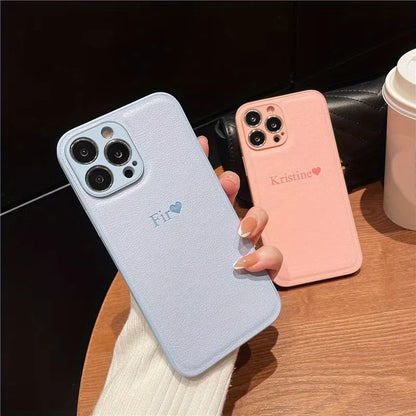 Personalize Customize DIY Initial Name Leather Soft Case For iPhone 16 15 14 Pro Max 11 12 13 X S XR 7 8 Plus  Protective Cover