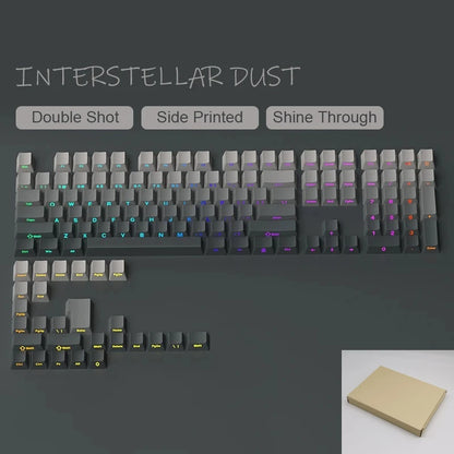 Gradient Gray Double Shot RGB Backlit Keycaps OEM Profile 135+ Keys Side Printed PBT Keycaps for Cherry MX Switches Keyboards