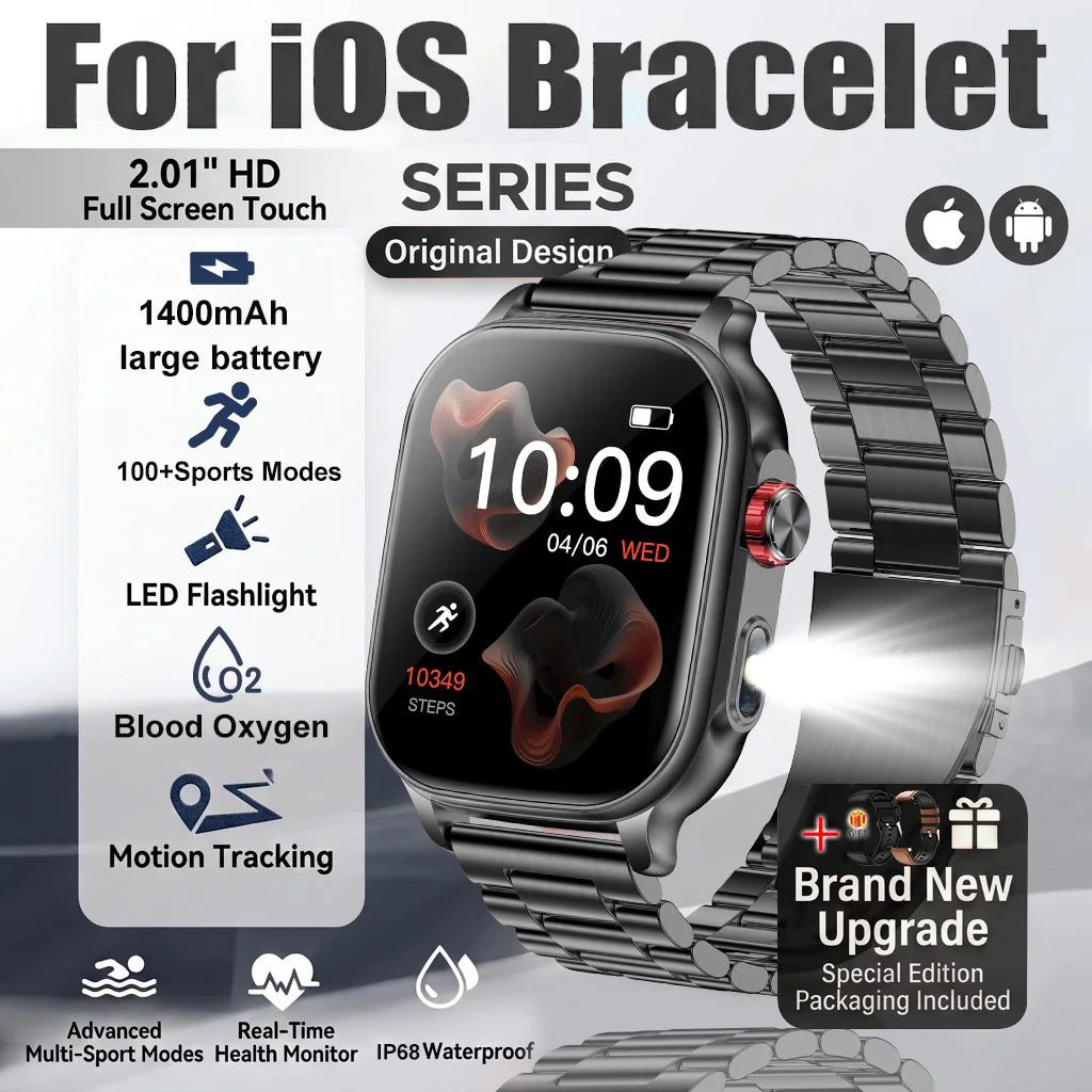 1400mAh Military Grade Smart Watch 200 Days Battery Life 5ATM Waterproof Bluetooth Call Alert LED Flashlight Sports Watches Men