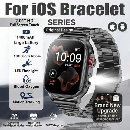 1400mAh Military Grade Smart Watch 200 Days Battery Life 5ATM Waterproof Bluetooth Call Alert LED Flashlight Sports Watches Men