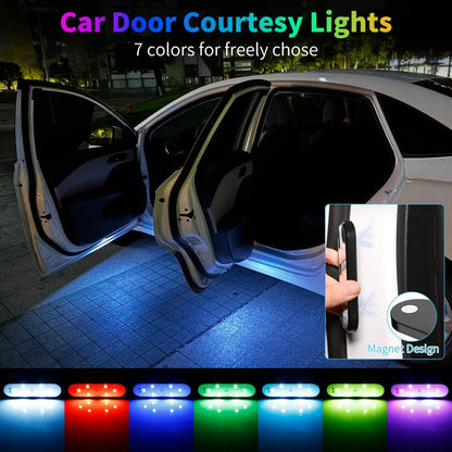 1/2Pcs Car LED Door Lights Welcome Light Magnetic Control Auto Open Door Safe Emergency Signal Lamp Car Decoration Light