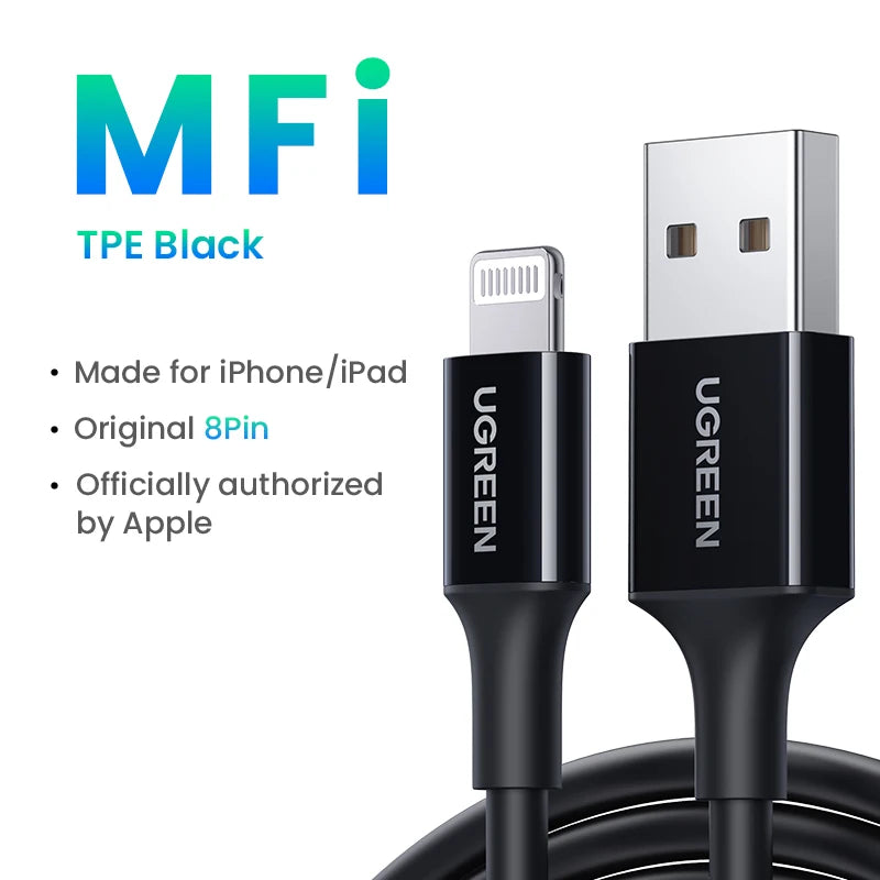 UGREEN MFi USB Lightning Cable for iPhone 2.4A Fast Charging USB A to Lighting Cables for iPad iPhone 11 13 12 14 Pro Max Cable
