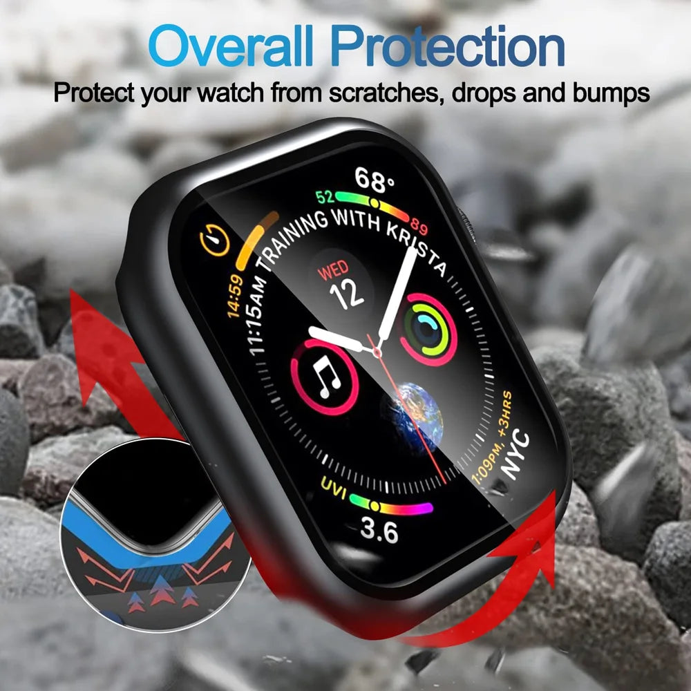 Glass+Matte Watch Cover for Apple Watch Case 45mm 41mm 44mm 40mm 42mm 38mm Bumper+Screen Protector for Iwatch SE 8 7 6 5 4 3 2 1