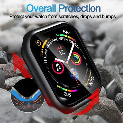 Glass+Matte Watch Cover for Apple Watch Case 45mm 41mm 44mm 40mm 42mm 38mm Bumper+Screen Protector for Iwatch SE 8 7 6 5 4 3 2 1
