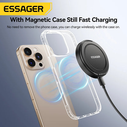 Essager Magnetic Wireless Charger 15W With Cable For iPhone 14 13 12 Pro Max Fast Wireless Charging For Samsung Xiaomi Earphones