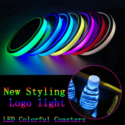 2pcs Universal Auto Car LED Cup Holder Water Bottom Mat RGB Light Decor Drink