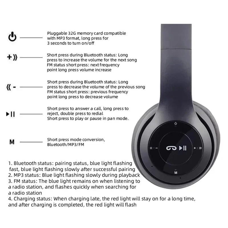 Stereo P47 Headset 5.0 Bluetooth Headset Folding Series Wireless Sports Game Headset for iPhone XiaoMi