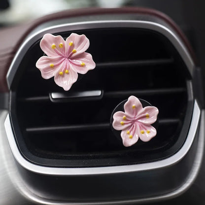 2Pcs Car Perfume Clip Flower Air Outlet  Decorations Bright Peach Blossom Cherry Blossom Car Air Freshener with Fresh Color