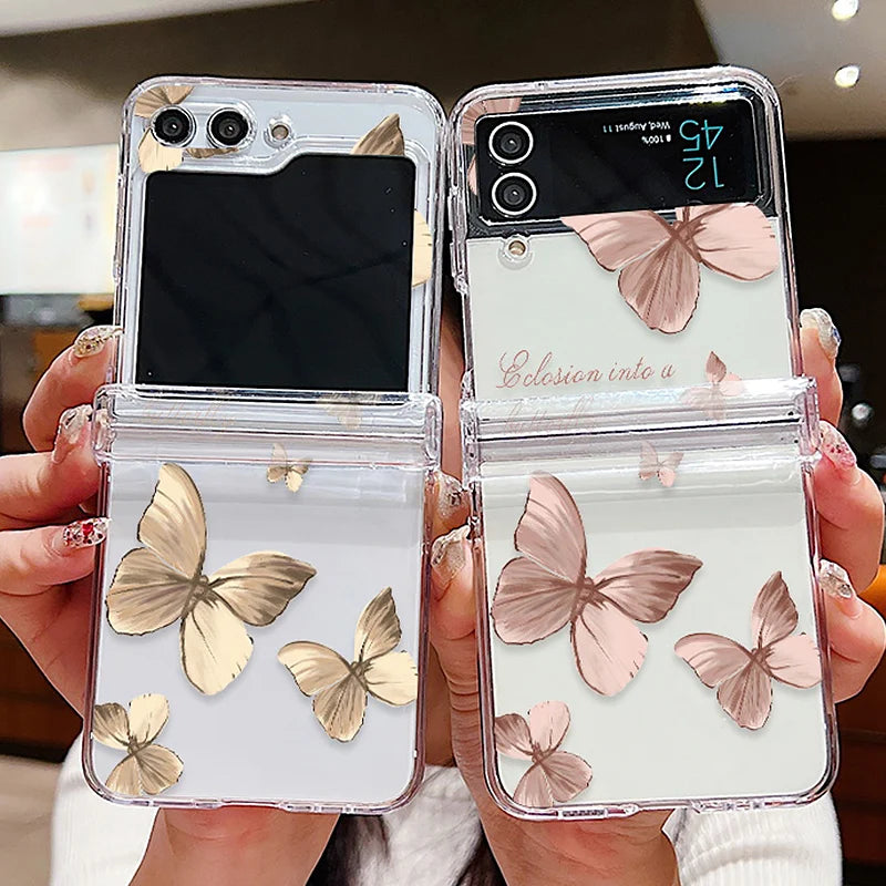 Butterfly Pattern Clear Case For Samsung Galaxy Z Flip 8 7 FE 6 5 4 3 5G Hard PC Folding Cover For Samsung Z Flip8 Flip7 Flip6