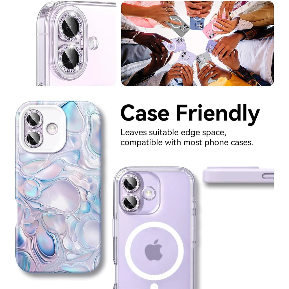 Glitter Cute Girly Camera Lens Protector Cover For iPhone 17 Air 17E 16E 16 E Pro Max 15 Plus 14 13 Mini 12 11 Phone Protection