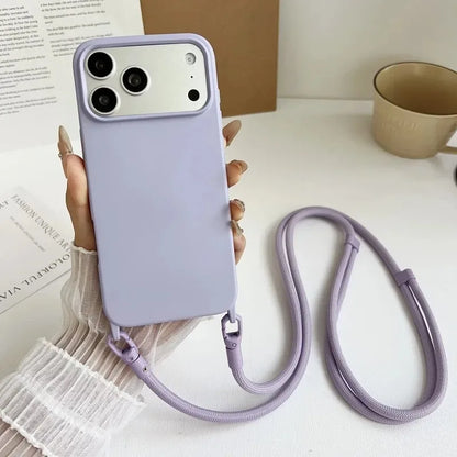 Original Silicone Lanyard Phone Case For iPhone 17 16 15 14 13 Pro Max 17Pro 16Pro Air Shockproof Crossbody Cord Strap Cover
