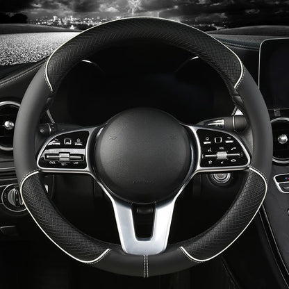 All Seasons Leather Diamond Steering Wheel Cover Universal Fit for 14 .5-15 Inch Durable Leather Cover Anti-Slip Veins Design