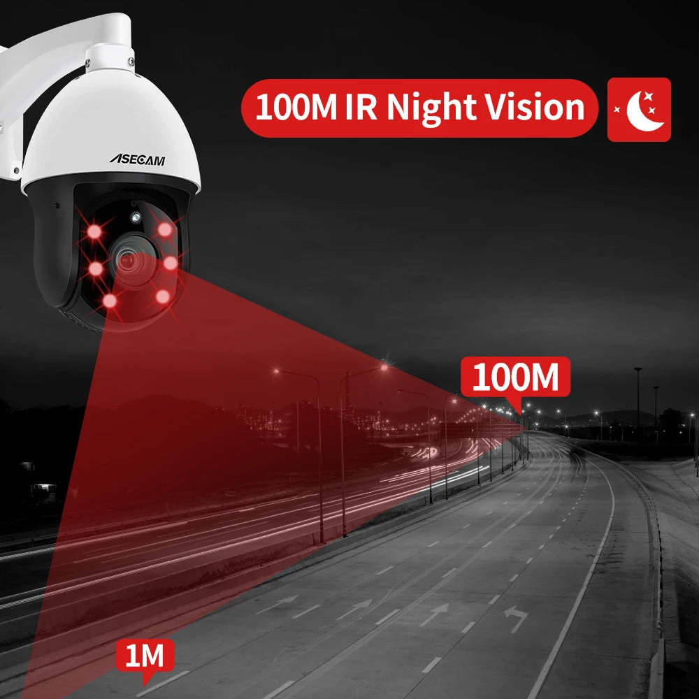 8MP 4K IP Camera Outdoor PTZ 30X Optical Zoom CCTV Onvif H.265 Dome POE Vehicle Detection Security Camera Hikvision Compatible