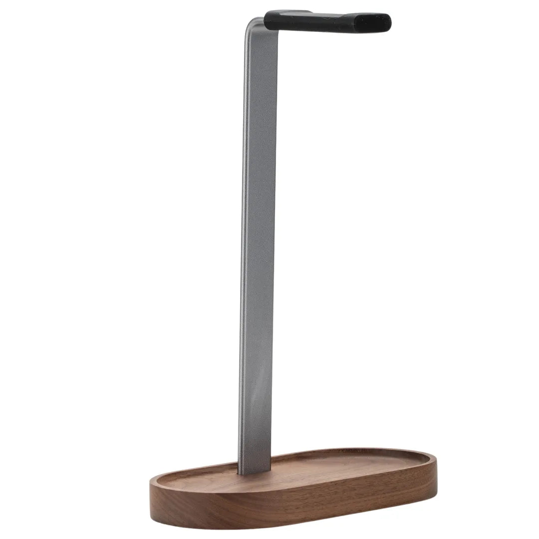 Wooden Base Aluminum Headphone Stand with Storage Tray, Desktop Headset Holder for Gaming Headphones, Desk Organizer Accessories