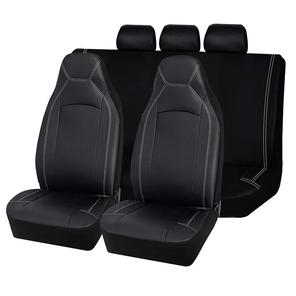 AUTO PLUS Universal High Back Bucket Leather Car Seat Covers Premium Waterproof Leather Full Set  Airbag Compatible