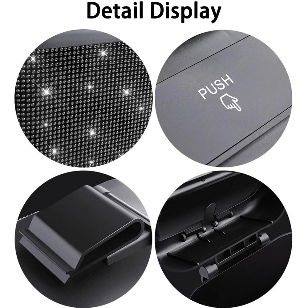 Artificial Rhinestone-Embellished Car Trash Can with 60 Dedicated Trash Bags, Car Interior Hanging Storage Box with Automatic Lid, Multifunctional Car Accessory