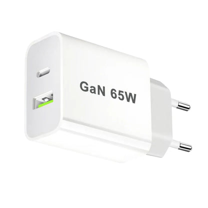 UK/AU/EU/US USB C Charger 65W PD 3.0 GaN Charger Type C Power Adapter With 2-Port Fast Wall Charger Compatible for iPhone 13 USB
