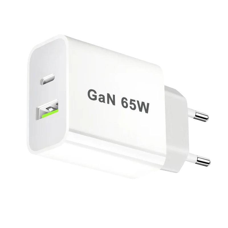 UK/AU/EU/US USB C Charger 65W PD 3.0 GaN Charger Type C Power Adapter With 2-Port Fast Wall Charger Compatible for iPhone 13 USB