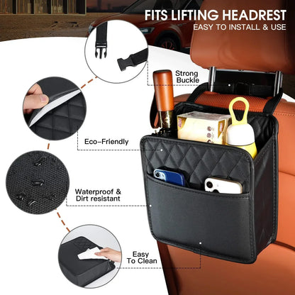 Universal Car Seat Back Organizer PU Leather Storage Bag Multi-Pocket Design Waterproof Tissue Holder Cup Holder Garbage Pocket