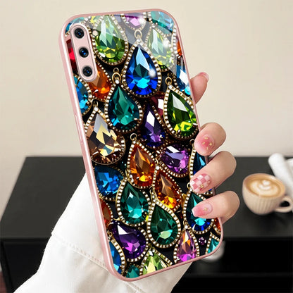 Colorful Teardrop Gem Pink Metallic Glass Phone Case For Samsung Galaxy S26 S25 S24 S23 Ultra Plus FE S8 S9 S10 Note8 9 10 Cover
