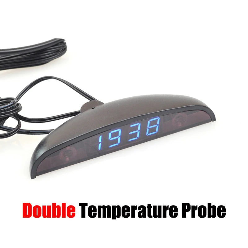 White Red Blue Green 12-24V Moon Type Thermometer Voltmeter Clock LED Display Car Dashboard Clock Dual Temperature Sensor