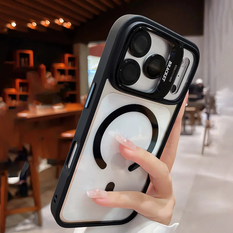 Luxury for Magsafe Magnetic attraction Bracket Case for IPhone 17 16 15 13 12 Pro Max 14 Plus Lens Holder Protection Clear Cover