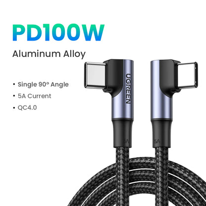 UGREEN 90 Degree PD100W 60W USB C to USB C Charging Cable for iPhone 17 Samsung MacBook iPad Quick Charge 4.0 Fast Charging Cord