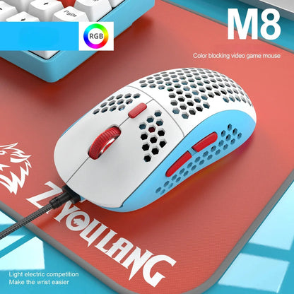 Free Wolf M8 Optical Adjustable RGB Gaming Mouse Customized PC Notebook Wired Macro Colorblocking Lightweight E-sports Ergonomic