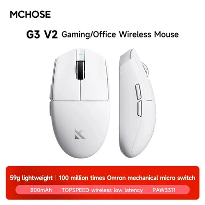 MCHOSE G3 V2 Wireless Gaming Mouse PAW 3311 Sensor Tri-mode 800mAh All-Around Grip Omron Mechanical Switches TTC Silver Wheel