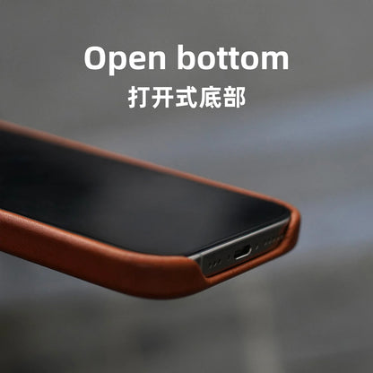 YMW Handmade Italian Genuine Leather Case for iPhone 17 16 15 Pro Max Magnetic Luxury Business Retro Cowhide Phone Cover