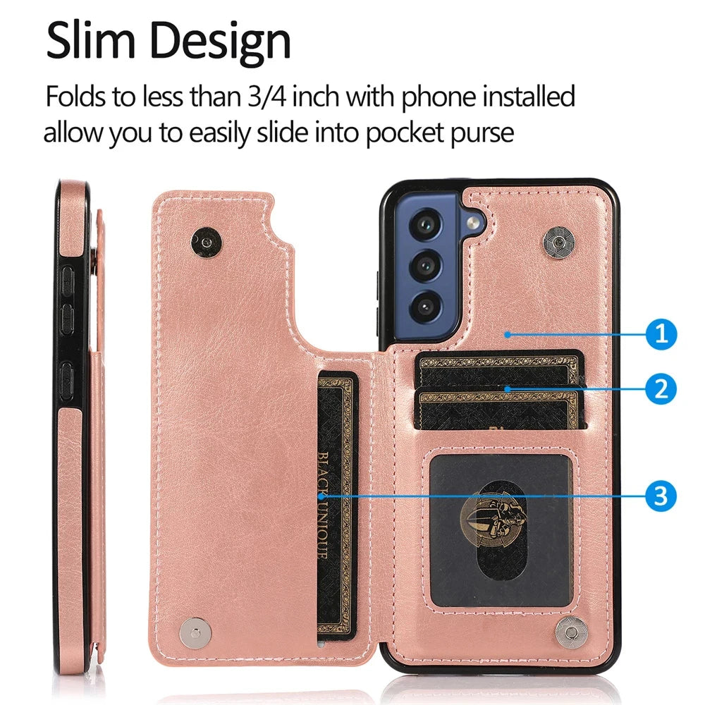 Leather Case For Samsung Galaxy S23 S22 S21 S20 FE S10 S9 S8 Note 20 10 9 8 Ultra Plus Card Slots Stand Holder Phone Bag Cover
