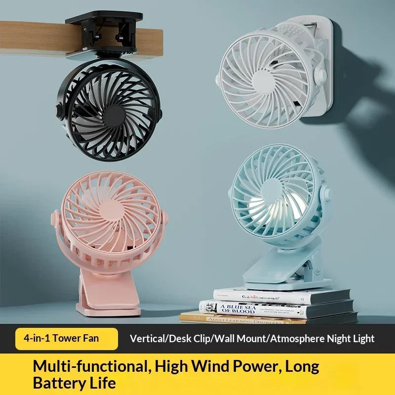 720°Rotatable Clip Fan Mini Cooler Fan Built In Night Lamp USB Rechargeable Personal Portable Fan For Outdoor Camping Ventilador