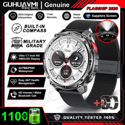 2026 New 1100mah AMOLED Smart Watch Men 170+Sport Fitness LED Flashlight IP69 Waterproof Bluetooth call GPS track Smartwatch iOS