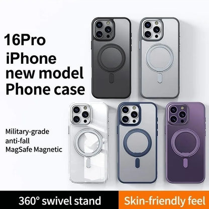 Transparent Phone Case for iPhone 17 Pro Max 16 Plus 15 14 With Magnetic MagSafe Rotating Bracket Shock Proof Protective Cover