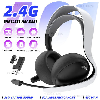 【2.4 GHz】Wireless Gaming Headset for PS5 PS4 PC Mac, BT Headphones with Retractable Microphone, 40mm Voice Coil, 50H Playtime