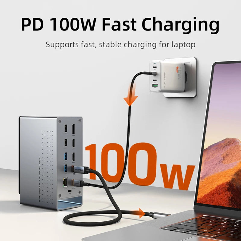 CABLETIME 16 IN 1 USB C Dock Station 4K60Hz HDMI MST Microchip PD100W 10Gbps Type C 1000Mbps Lan Port for Laptop Macbook Pro